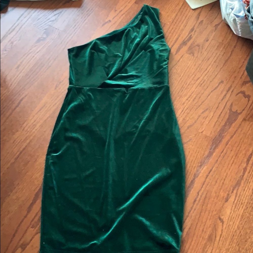 Forest green one shoulder dress